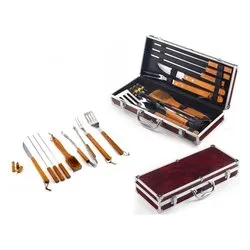Set attrezzi barbecue inox 12 pz (40cm) Inox e Legno 01241