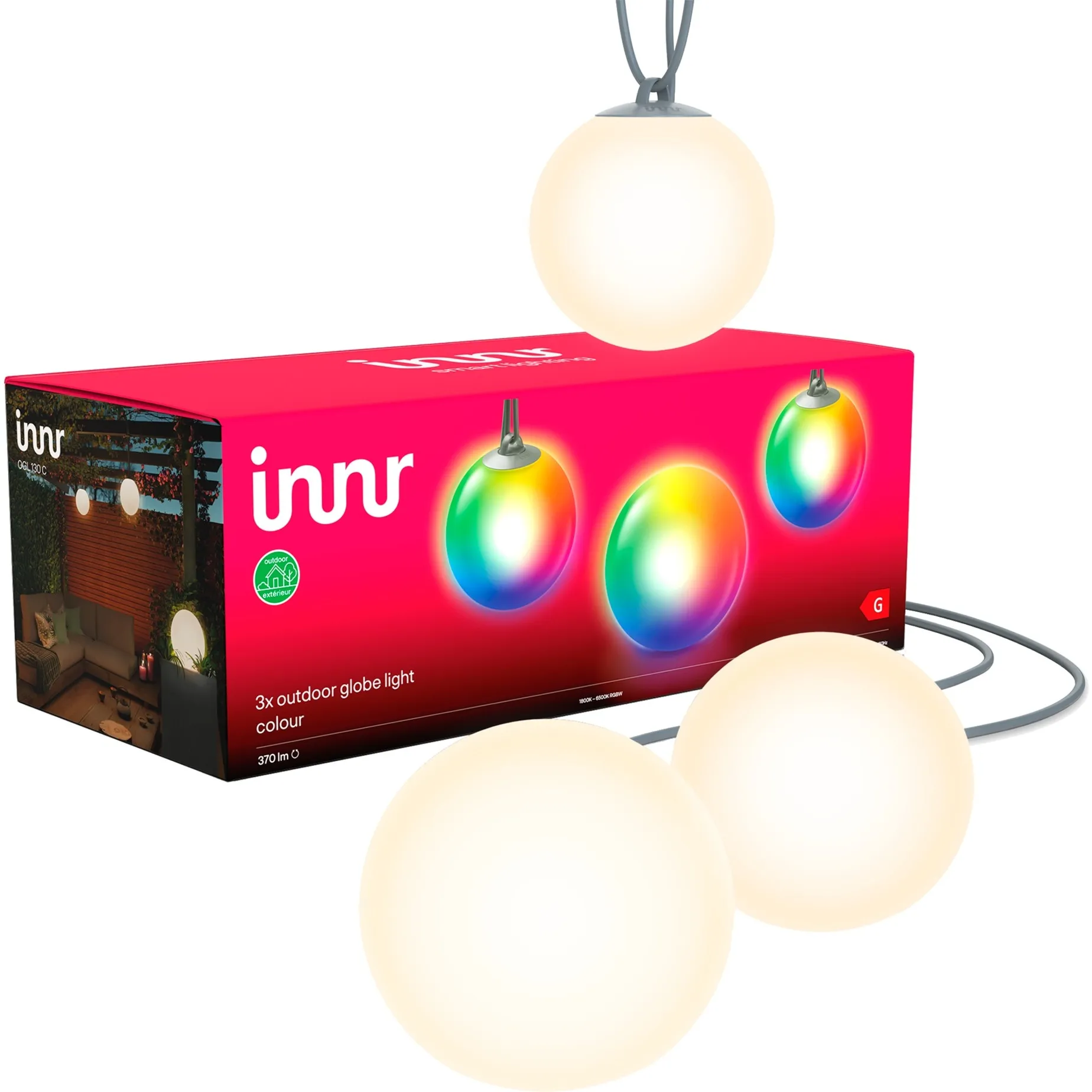Confezione da 3 luci sferiche intelligenti da esterno colorate, Luce LED