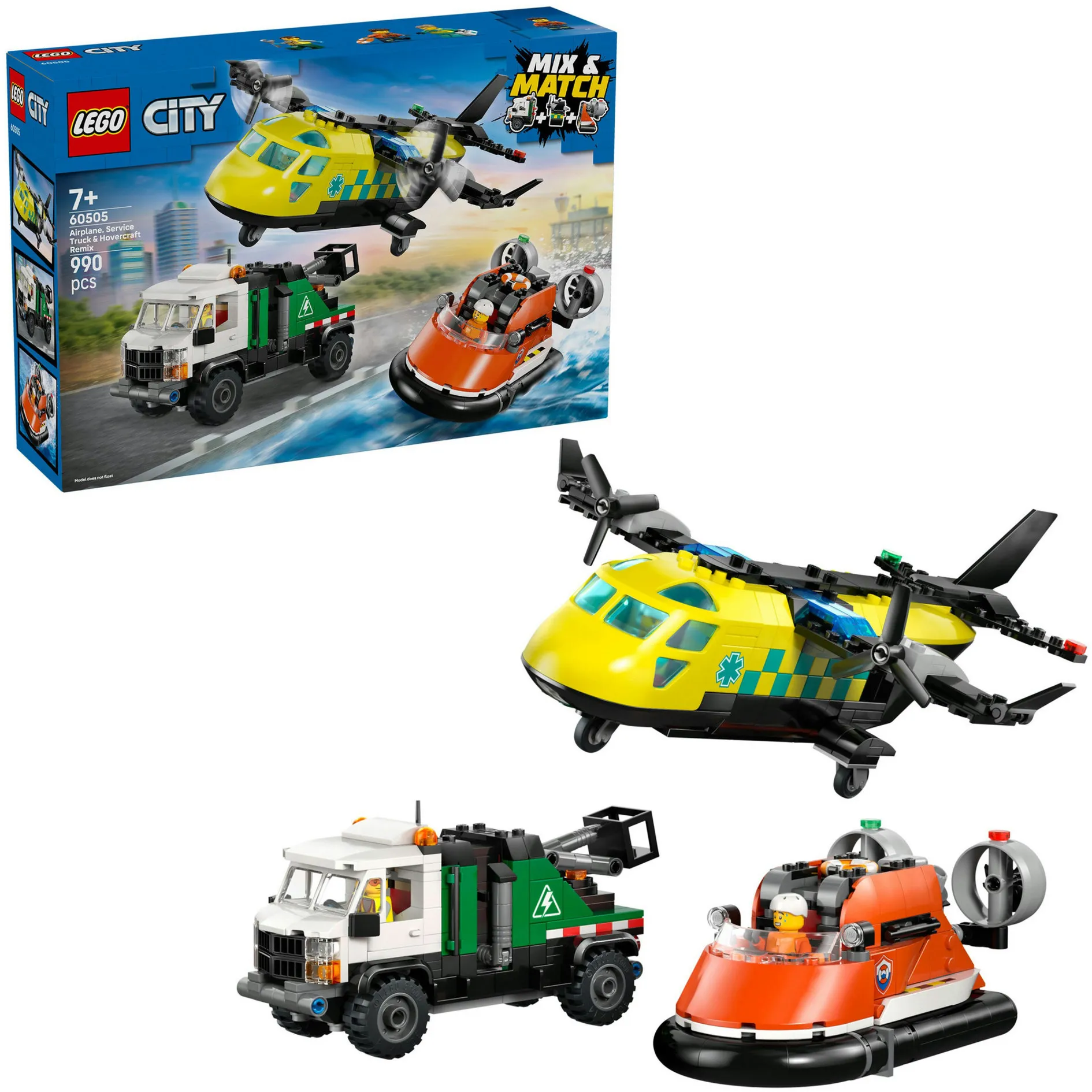 Set combinato città con aereo, veicolo di manutenzione e hovercraft, Giochi di costruzione