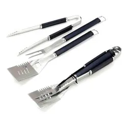 Set attrezzi barbecue inox 3 pz (45cm) Cromo e Nero 03450