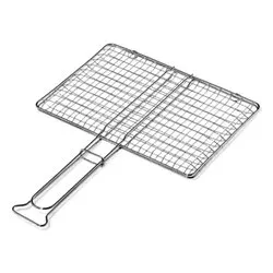Griglia barbecue rete doppia senza piedi acciaio (37x27cm) Cromo lucido B02737