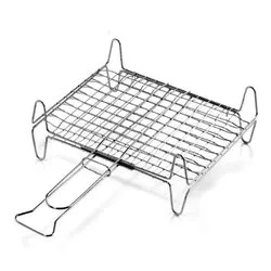 Griglia barbecue rete doppia con piedi acciaio (37x27cm) Cromo lucido A12737