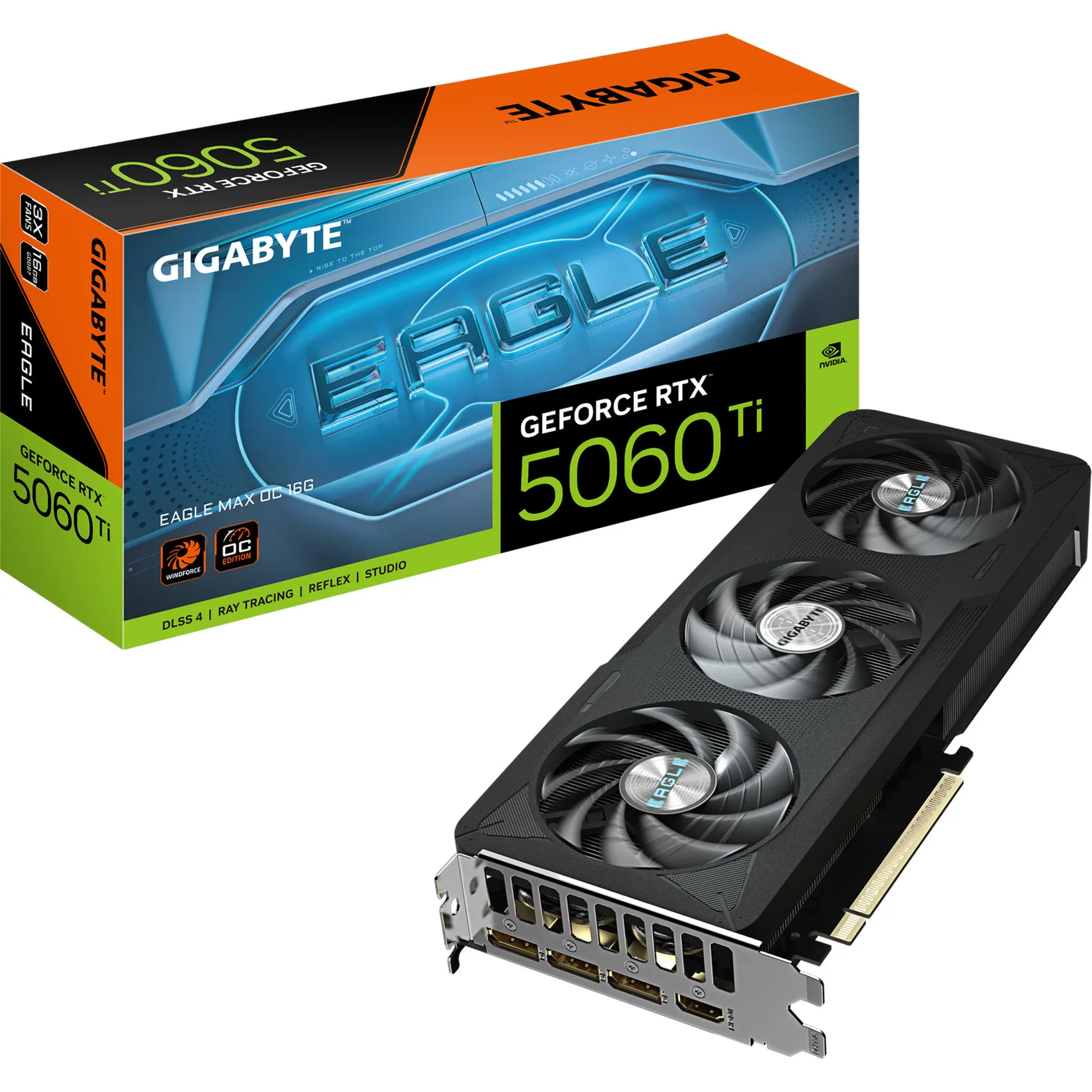 GeForce RTX 5060 Ti EAGLE MAX OC 16G Scheda Grafica - 16GB GDDR7, 128bit, PCI-E 5.0, 2617MHz Frequenza core, 3 x DP, 1 x HDMI, NVIDIA DLSS 4, GV-N506TEAGLEMAX OC-16GD