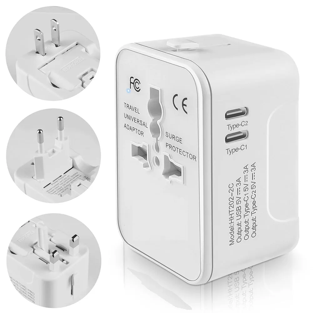 Caricabatterie da Rete Techsuit HHT202-2C Travel, 15W, 3A, 2 x USB-C, Bianco