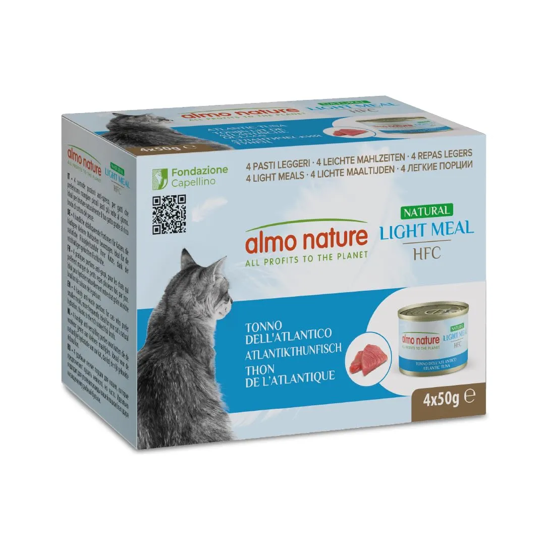Almo Nature HFC Natural Light Meal - Tonno dell'Atlantico - Human-Grade, Senza Glutine, Monoproteico - 4 x 50 g