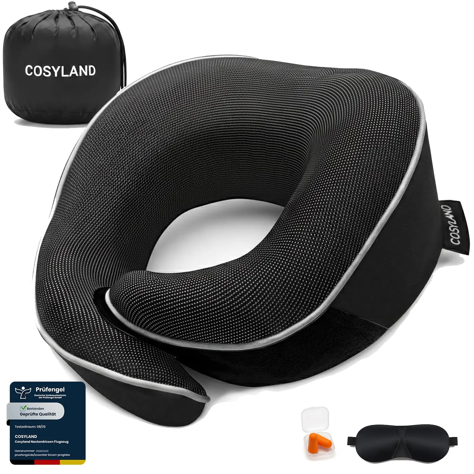 COSYLAND Cuscino da Viaggio Cervicale in Memory Foam, Nero