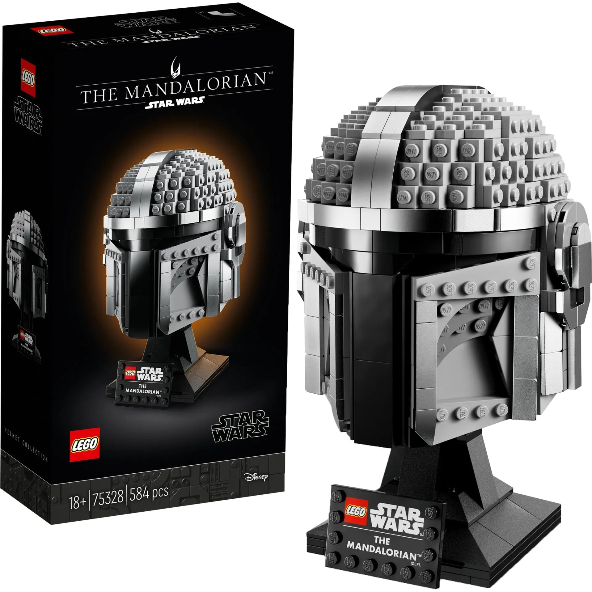 Star Wars 75328 Casco del Mandaloriano, Elmo da Collezione, Regalo per Adulti da Esposizione di Guerre Stellari, Giochi di costruzione