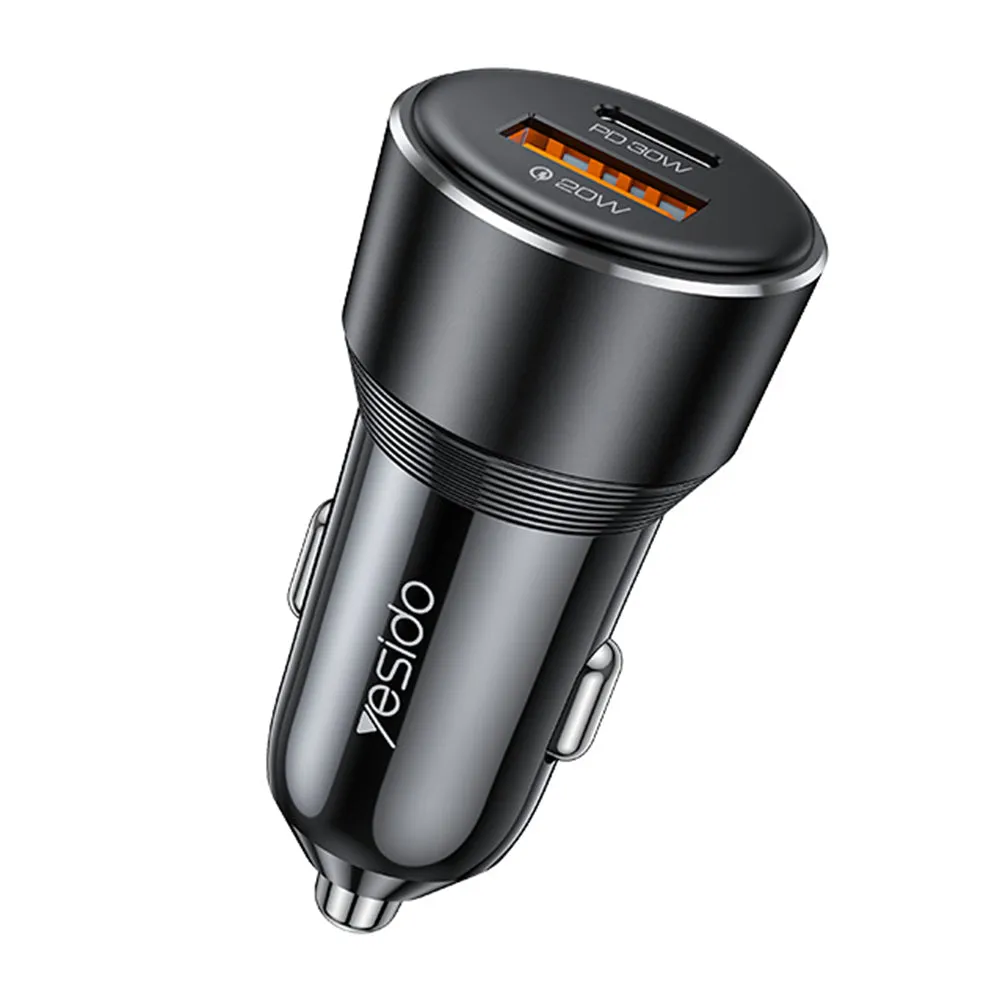 Caricabatterie Auto Yesido Y64, 50W, 3A, 1 x USB-A - 1 x USB-C, Nero