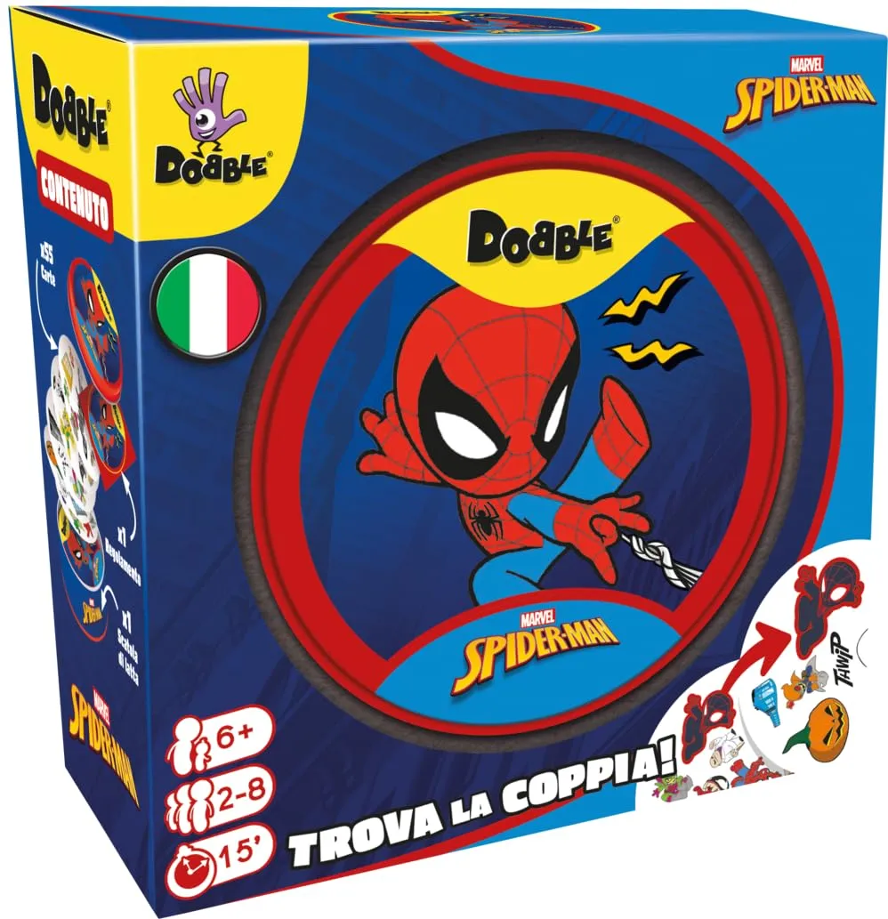 Asmodee – DOBBLE SPIDER-MAN – Carte da Gioco per Famiglie, Bambini e Amici
