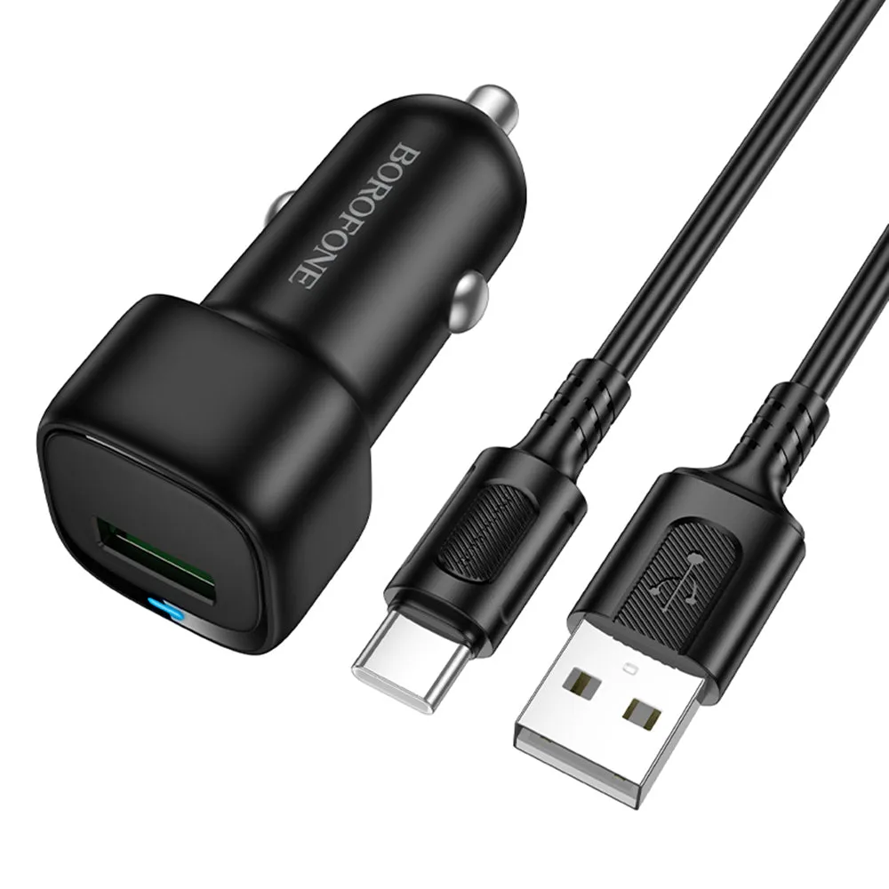 Caricabatterie Auto con Cavo USB-C Borofone BZ34 Cloud, 18W, 3A, 1 x USB-A, Nero
