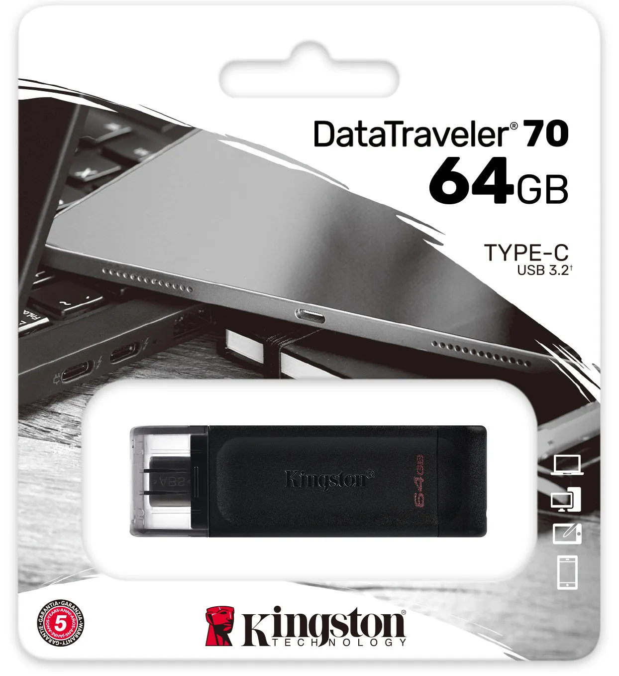 Memoria Esterna USB-C Kingston DT70, 64Gb DT70/64GB
