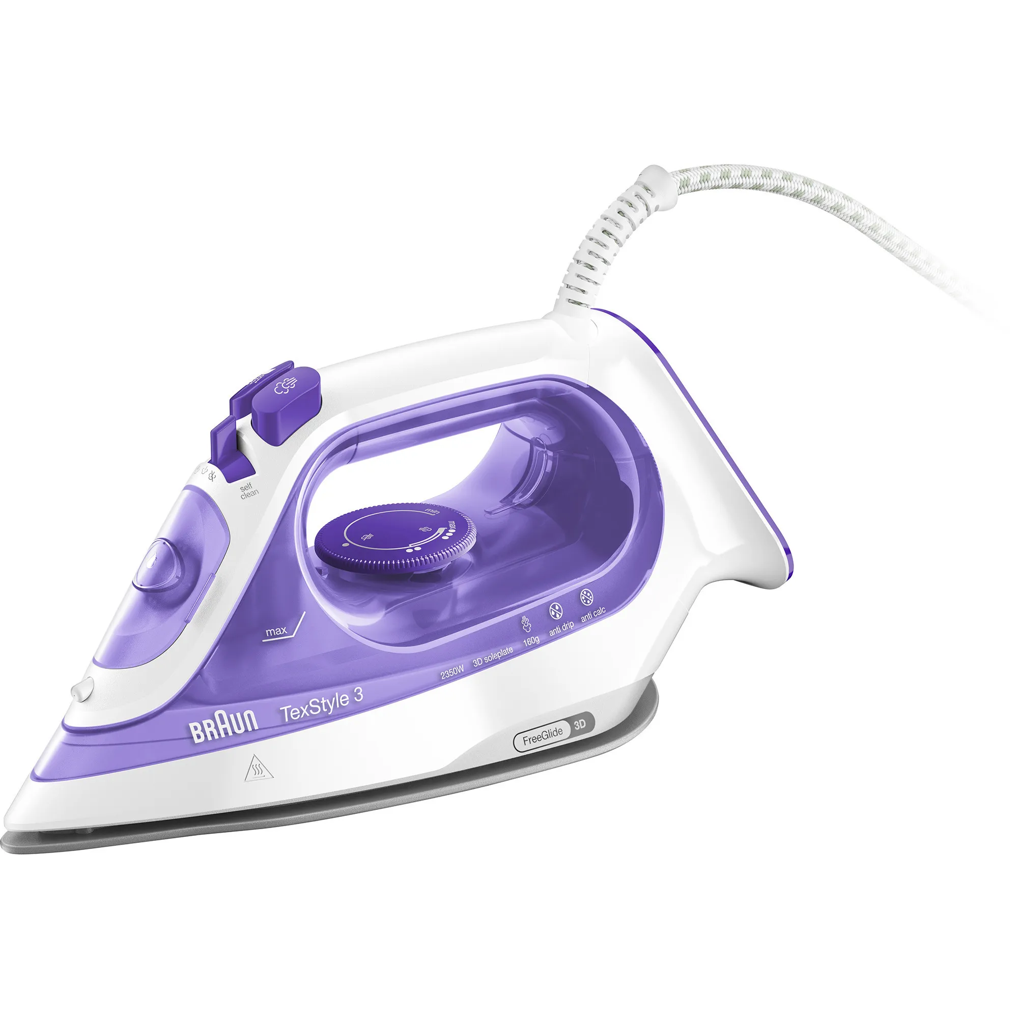 TexStyle 3 - Ferro da stiro a vapore, Piastra con tecnologia FreeGlide3D, 2350W, 270ml, Viola/Bianco (SI3042VI)