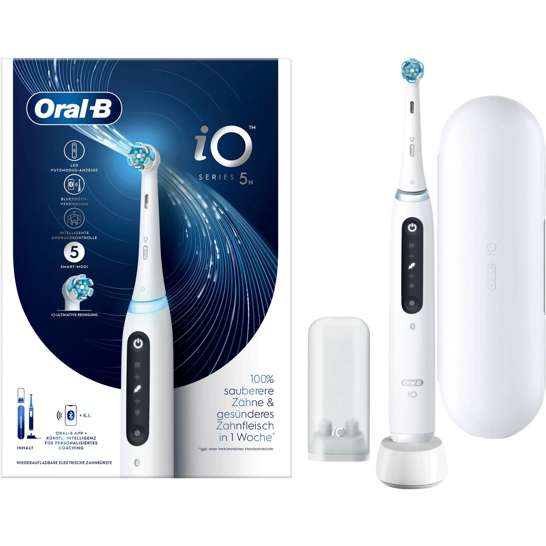 iO Series 5 Adulto Spazzolino rotante-oscillante Bianco, Spazzolino da denti elettrico