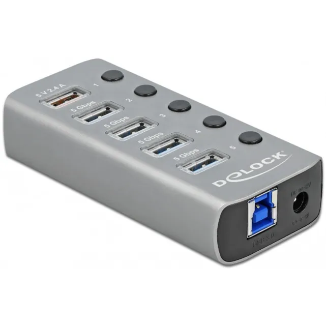 63262 hub di interfaccia USB 3.2 Gen 1 (3.1 Gen 1) Type-B 5000 Mbit/s Grigio, Hub USB