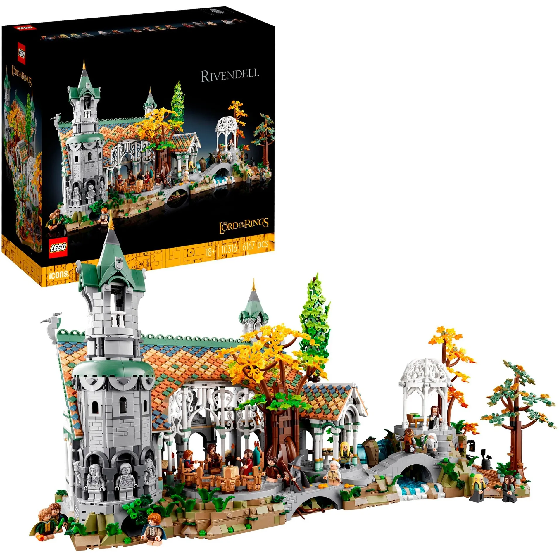 ICONS 10316 Il Signore degli Anelli: Gran Burrone, Grande Set per Adulti con la Valle della Terra di Mezzo e 15 Minifigure, Giochi di costruzione
