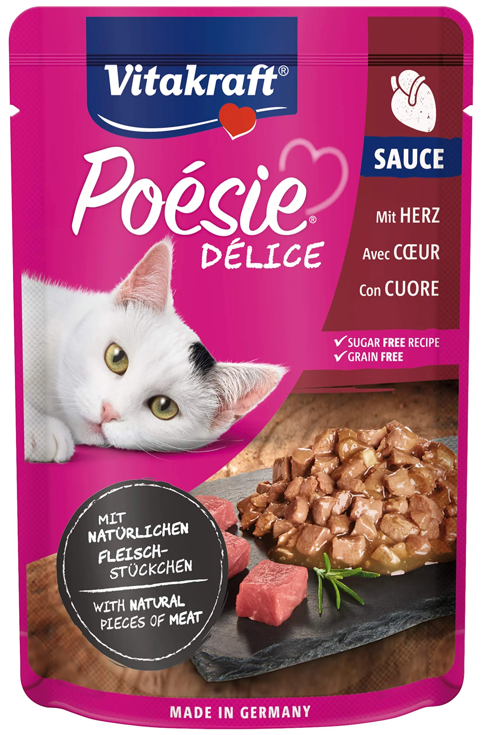 Vitakraft Poésie Délice, cibo umido per gatti, con cuori in salsa (1x 85 g)