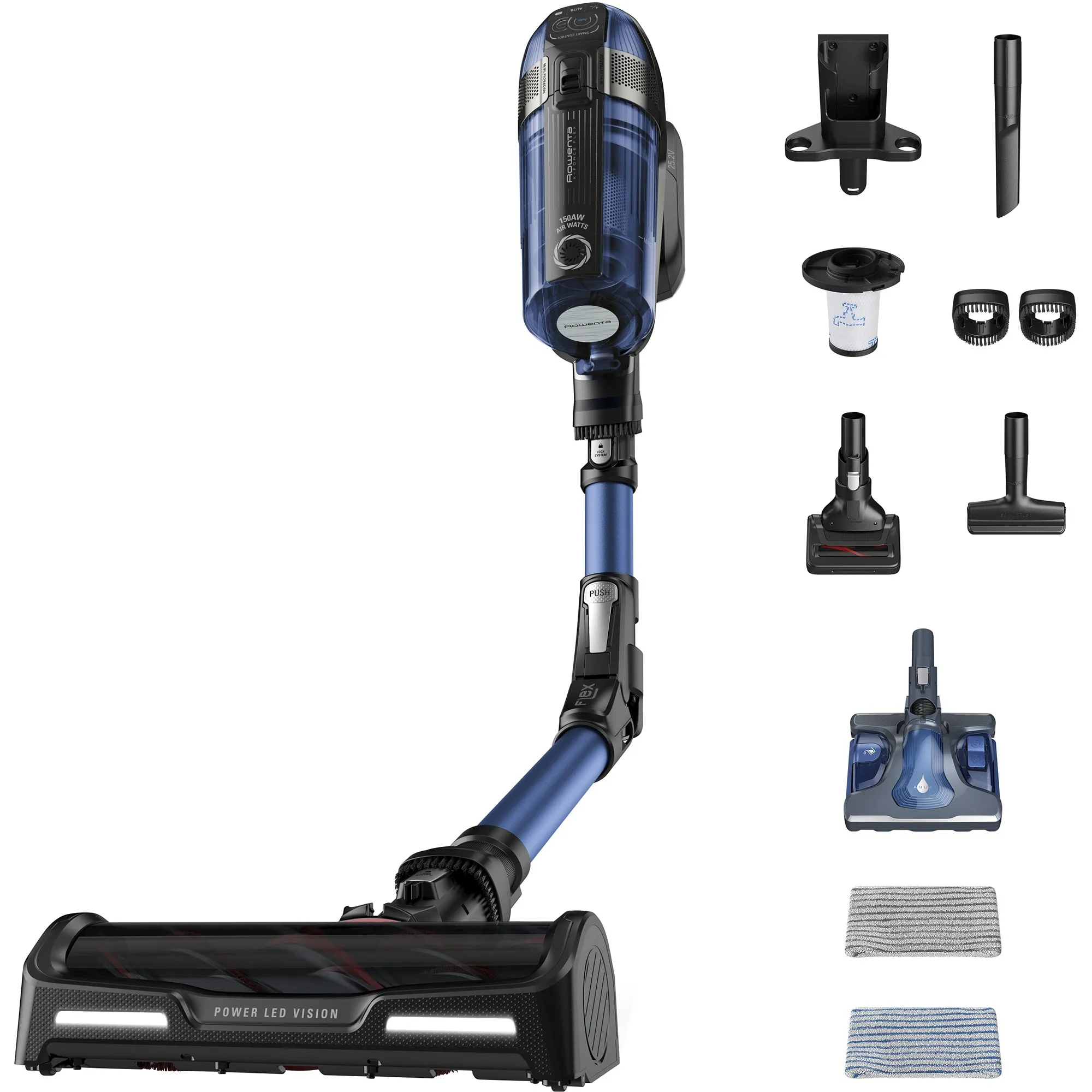 RH98C0 Aspirapolvere a bastone 2 in 1 Batteria Secco e bagnato Senza sacchetto 0,9 L 320 W Blu, Grigio, Aspirapolvere verticale
