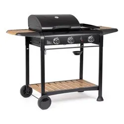 Barbecue GPL 3 bruciatori con griglia, piastra, forno LONI Nero 0790317