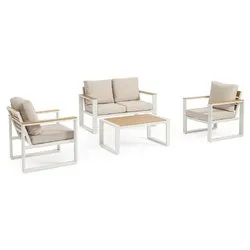 Set da esterno alluminio, polywood, poliestere LEANDRO 4 posti Bianco e Beige 0663882