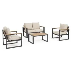 Set da esterno alluminio, polywood, poliestere LEANDRO 4 posti Antracite e Beige 0663881