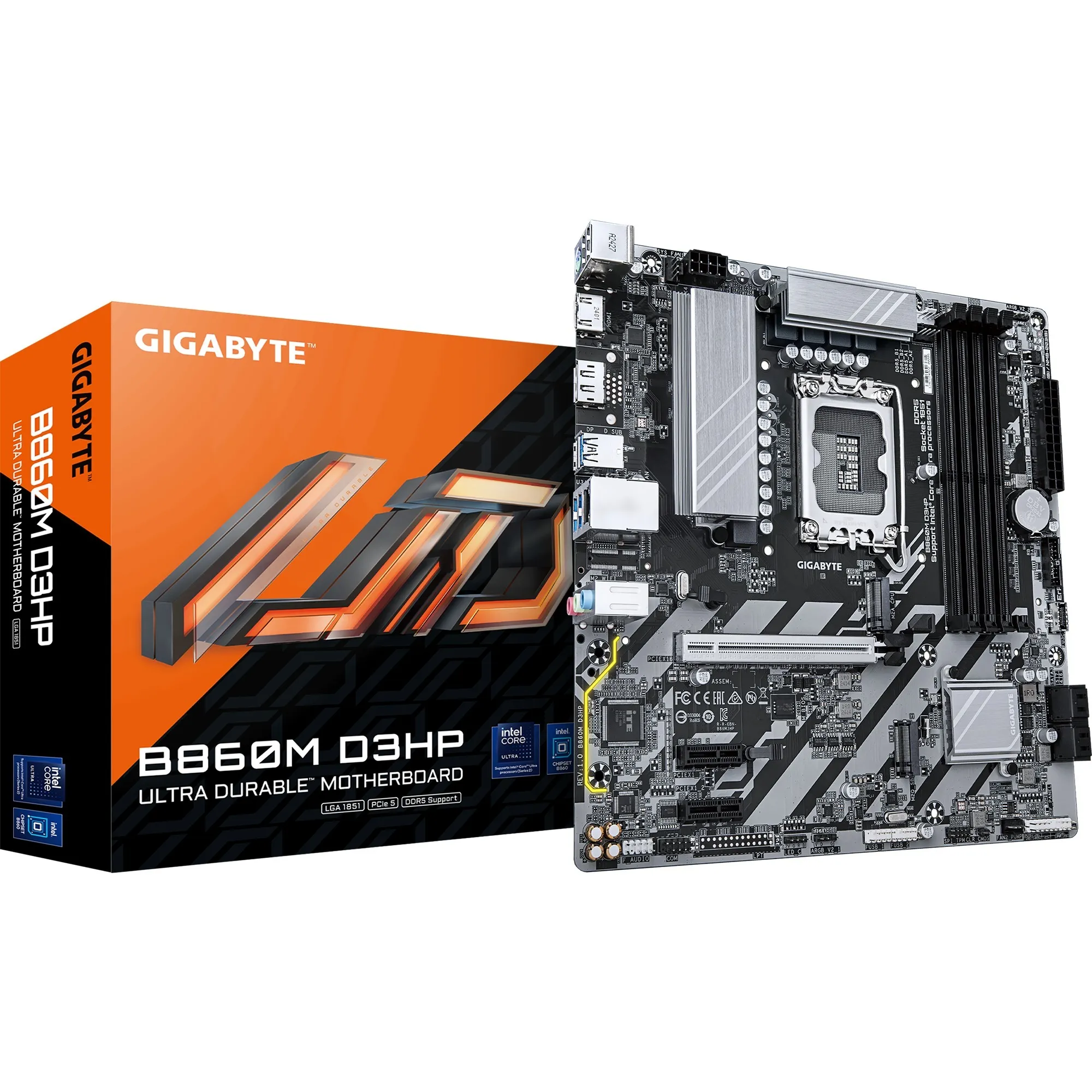 B860M D3HP Scheda madre - CPU Intel Core Ultra, VRM a 4+1+2+1 fasi, fino a 9066MHz DDR5, 2xPCIe 4.0 M.2, LAN GbE, USB 3.2 Gen 1