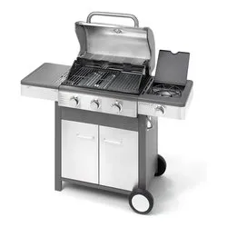 Barbecue GPL con griglia, piastra, forno, fornello laterale INDIANAPOLIS Grigio e Inox 4 B