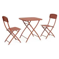 Set tavolo e sedie acciaio YVONNE 2 posti Terracotta 0803571