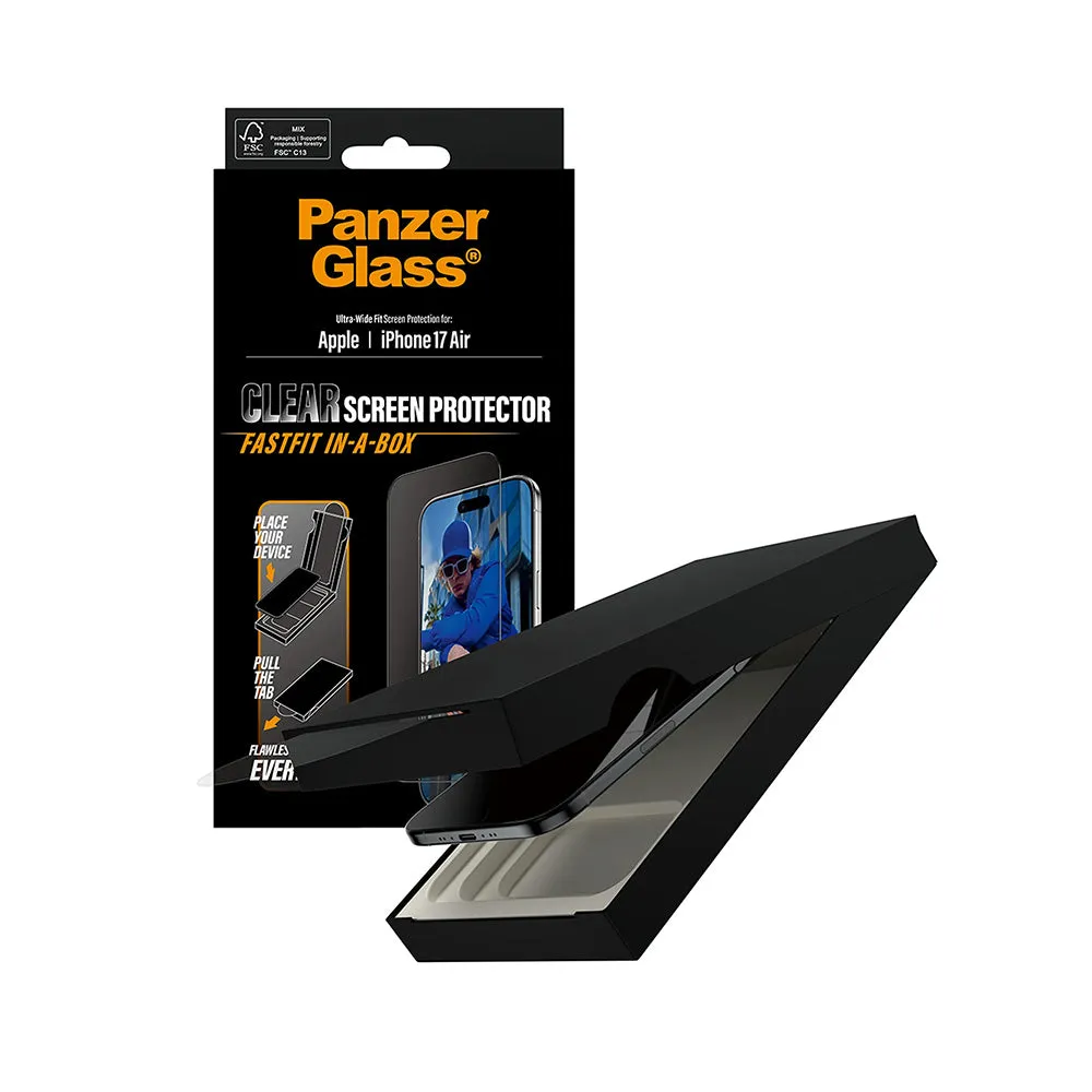 Pellicola Protettiva Schermo PanzerGlass Ultra-Wide Fit Fastfit per Apple iPhone 17 Air, Vetro Temperato, Full Glue, Nera