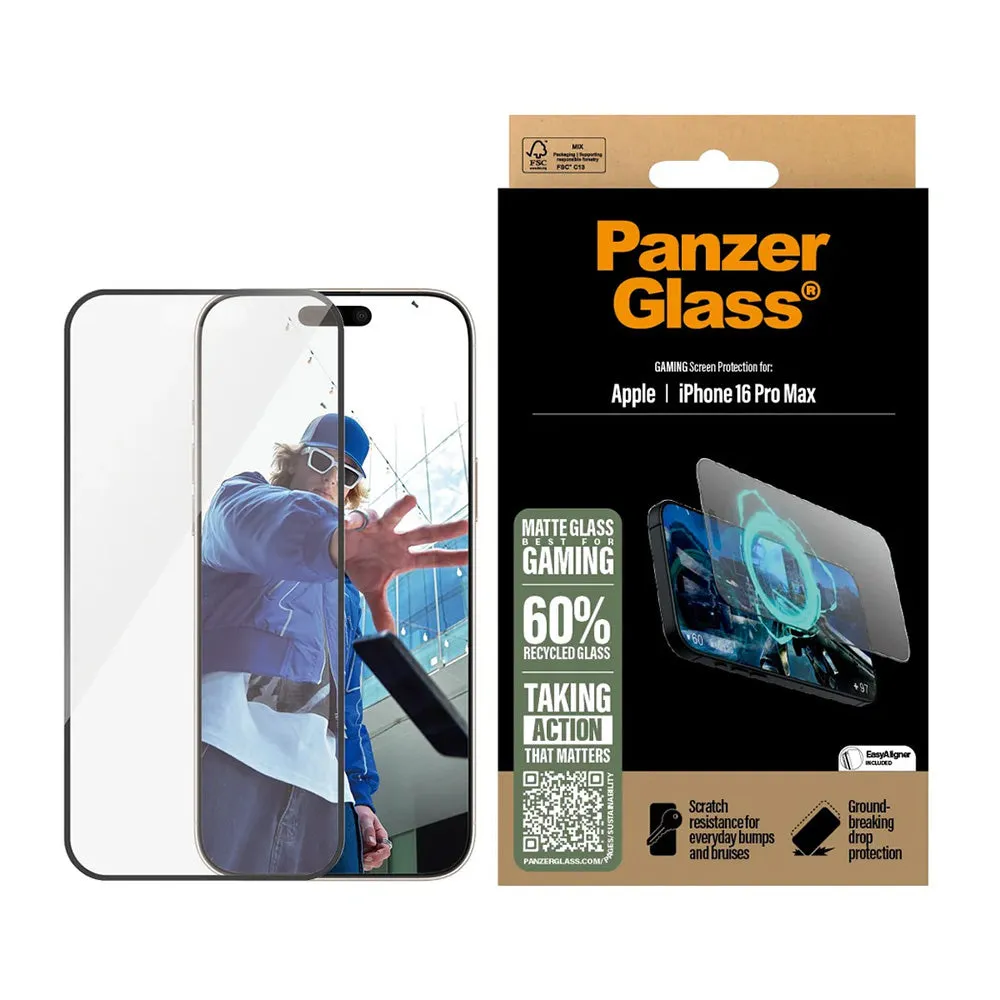 Pellicola Protettiva Schermo Matte PanzerGlass Ultra-Wide Fit Gaming per Apple iPhone 16 Pro Max, Vetro Temperato, Full Glue, Nera