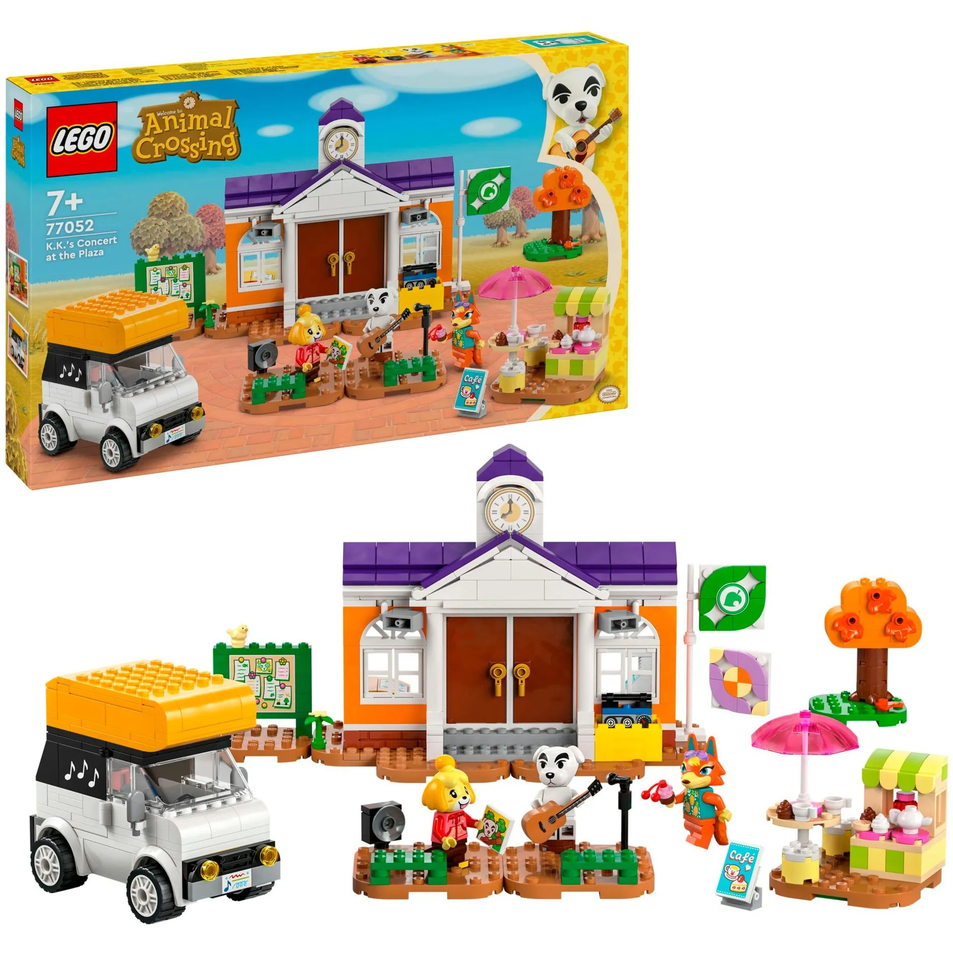 Animal Crossing 77052 Concerto in Piazza con K.K., Casa Giocattolo, Caffè e Veicolo da Costruire, Giochi per Bambini 7+, Giochi di costruzione
