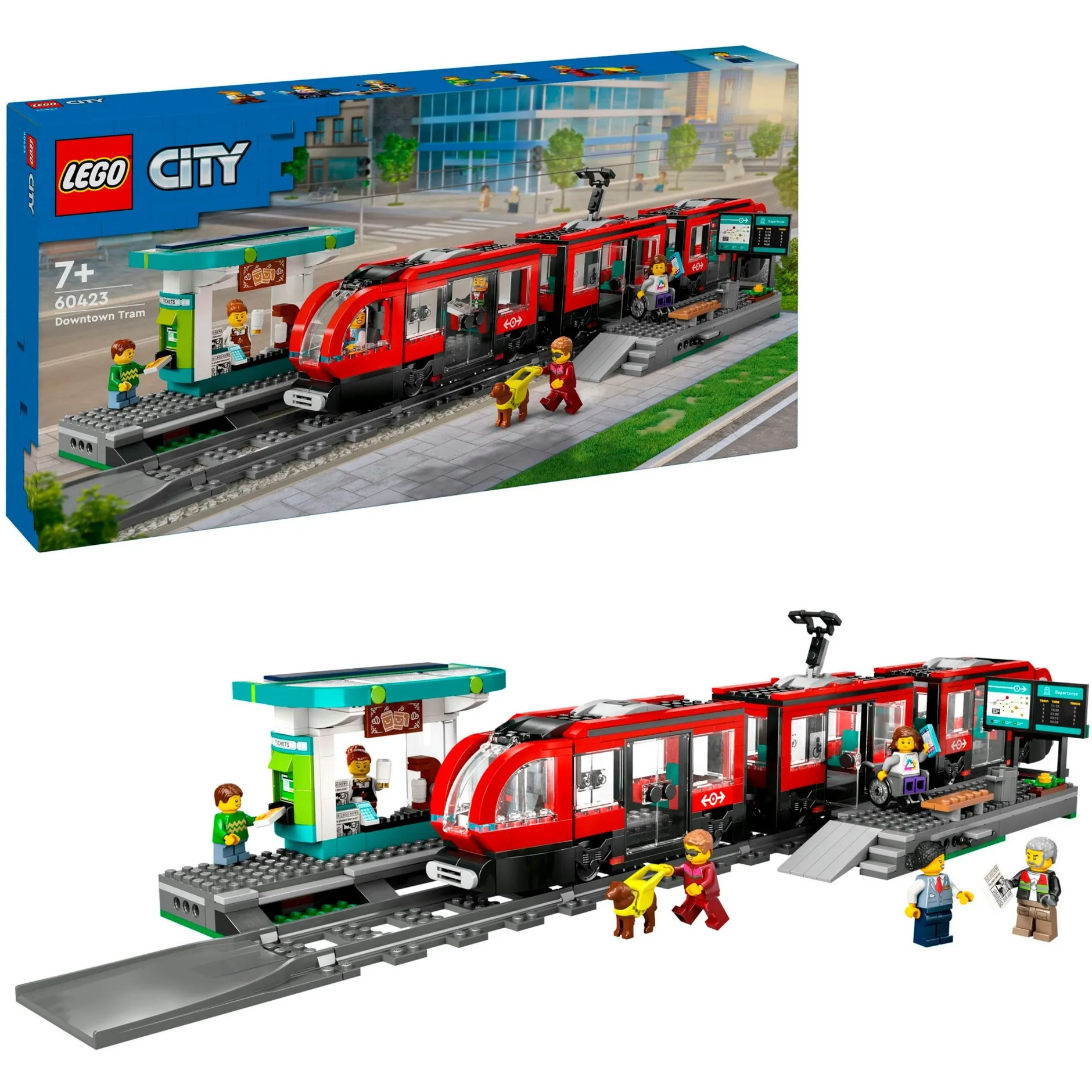 City 60423 Tram e Fermata del Tram, Treno Giocattolo da Costruire con Stazione e Vagoni Ferroviari, Giochi per Bambini 7+, Giochi di costruzione