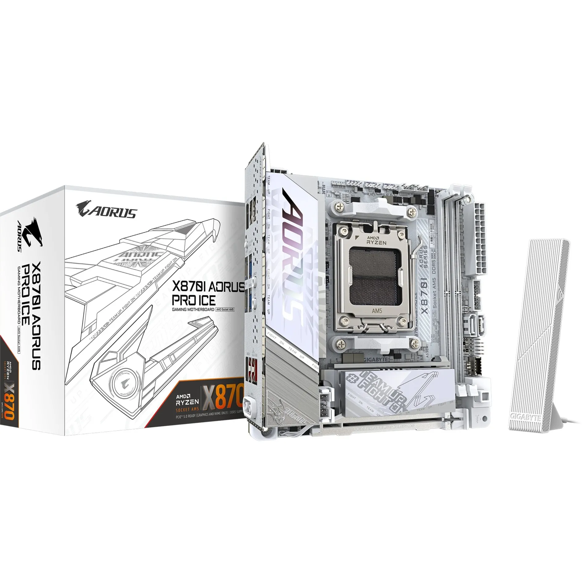X870I AORUS PRO ICE Scheda madre - Supporta CPU AMD Ryzen serie 9000, VRM a 8+2+1 fasi, fino a 8400 MHz DDR5 (OC), 1xPCIe 5.0 M.2 + 1xPCIe 4.0 M.2, WI-FI 7, LAN 2,5 GbE, USB 4