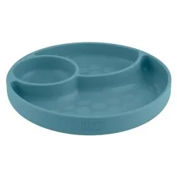 Piatto fondo bimbo silicone (19x3,7cm) porzionato 3P base ventosa Azzurro 00010216260000