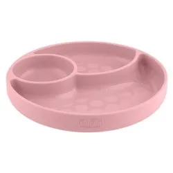 Piatto fondo bimbo silicone (19x3,7cm) porzionato 3P base ventosa Rosa 00010216160000