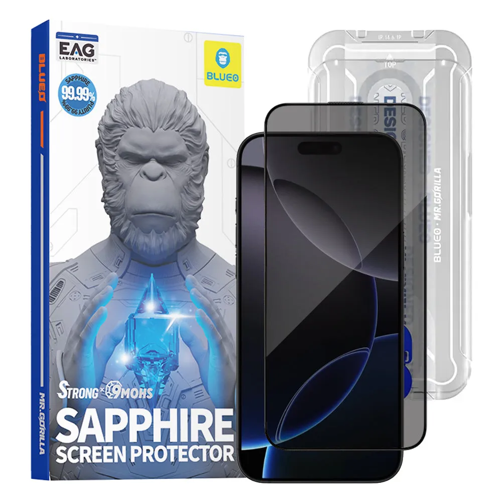 Pellicola protettiva per schermo Privacy Blueo Sapphire Applicator Pro per Apple 17 Pro Max / 16 Pro Max, Vetro temperato, Colla completa