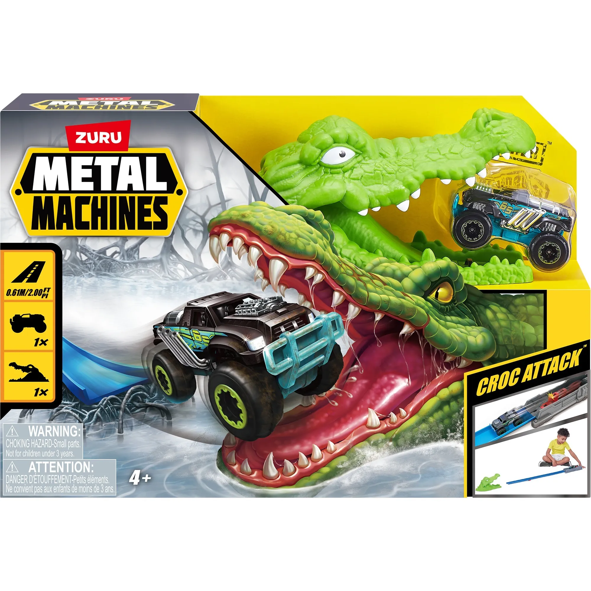 Metal Machines - Set di gioco Attacco del coccodrillo Pista da corsa + Auto, Ippodromo