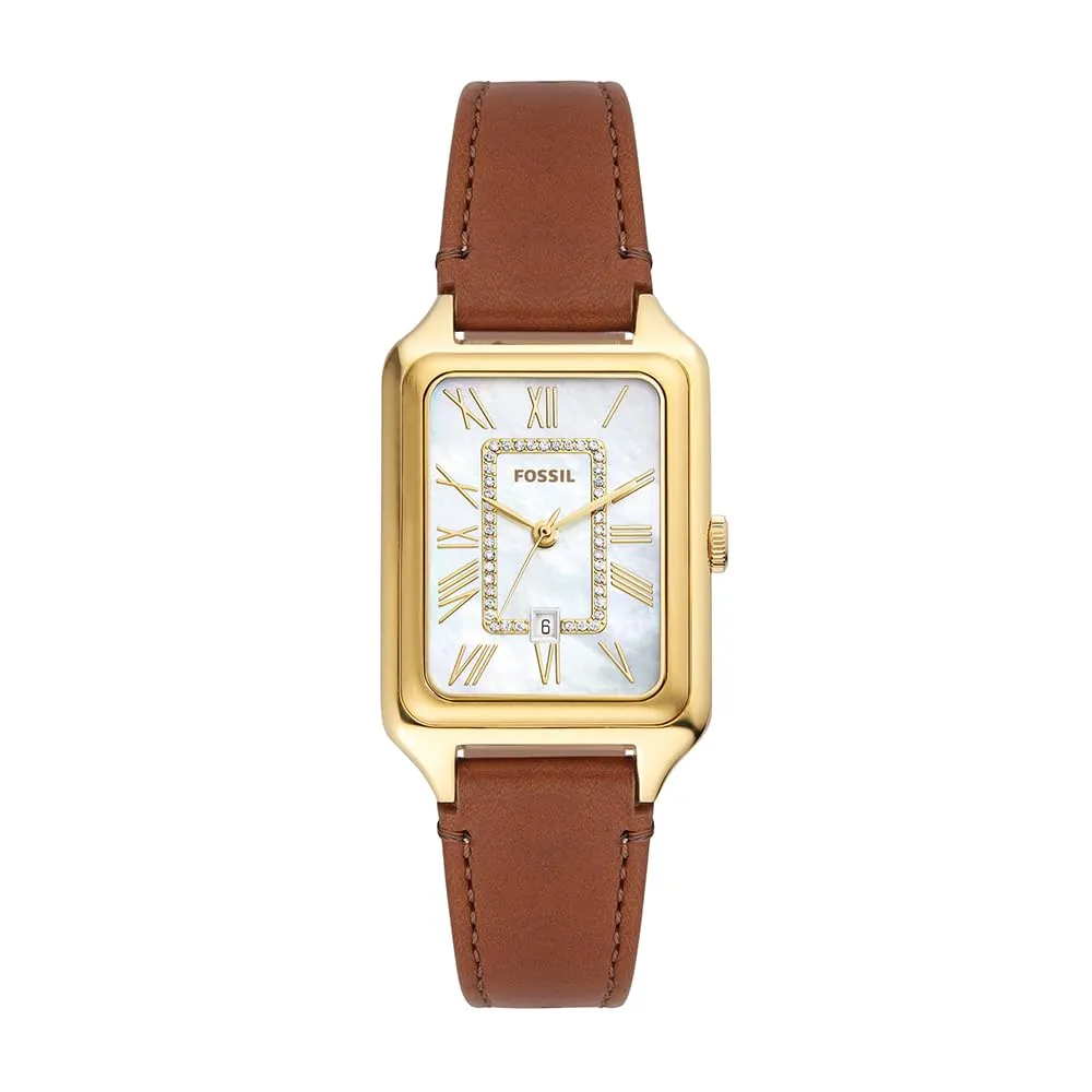 Fossil Orologio Raquel da donna, Movimento al quarzo a tre lancette con cinturino in pelle, 26 mm, Marrone e bianco
