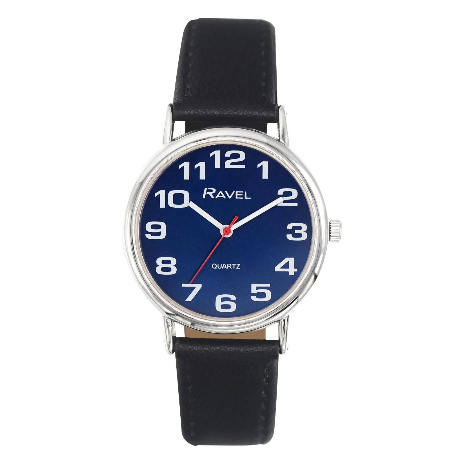 Ravel - orologio con cinturino unisex di facile lettura con grandi numeri - Quarzo Analogico - R0105.52.1- Quadrante Blu Sunray/Color Argento/Nero