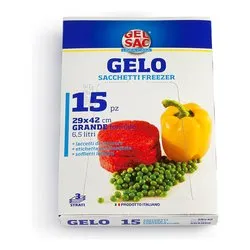 Sacchetti congelatore 15 pz ( 29 x 42 cm ) con laccetti GELO Trasparente azzurro 504084