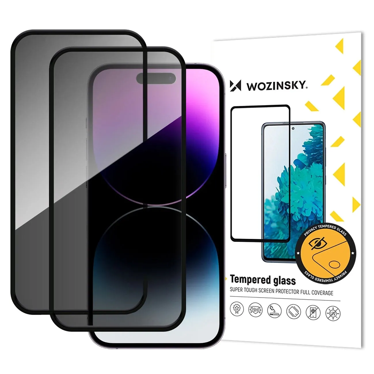 Pellicola protettiva per schermo Privacy WZK AntiSpy per Apple iPhone 17 Pro, Vetro temperato, Full Glue, Set 2 pezzi