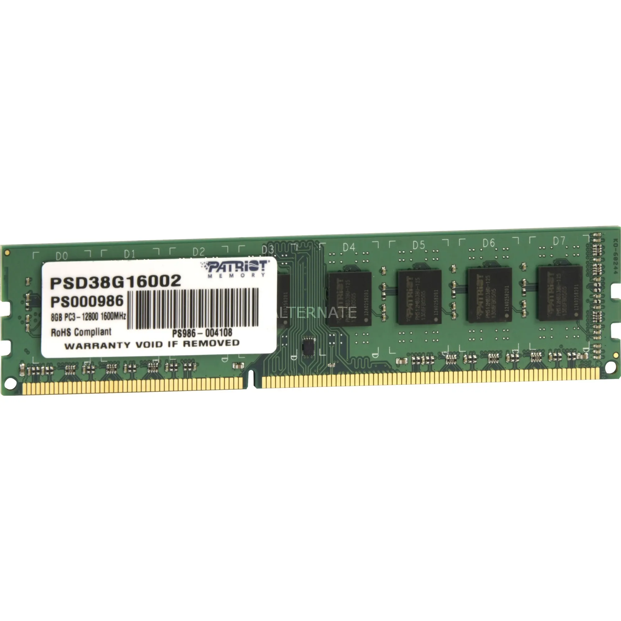 DDR3 8GB PC3-12800 (1600MHz) DIMM memoria 1 x 8 GB