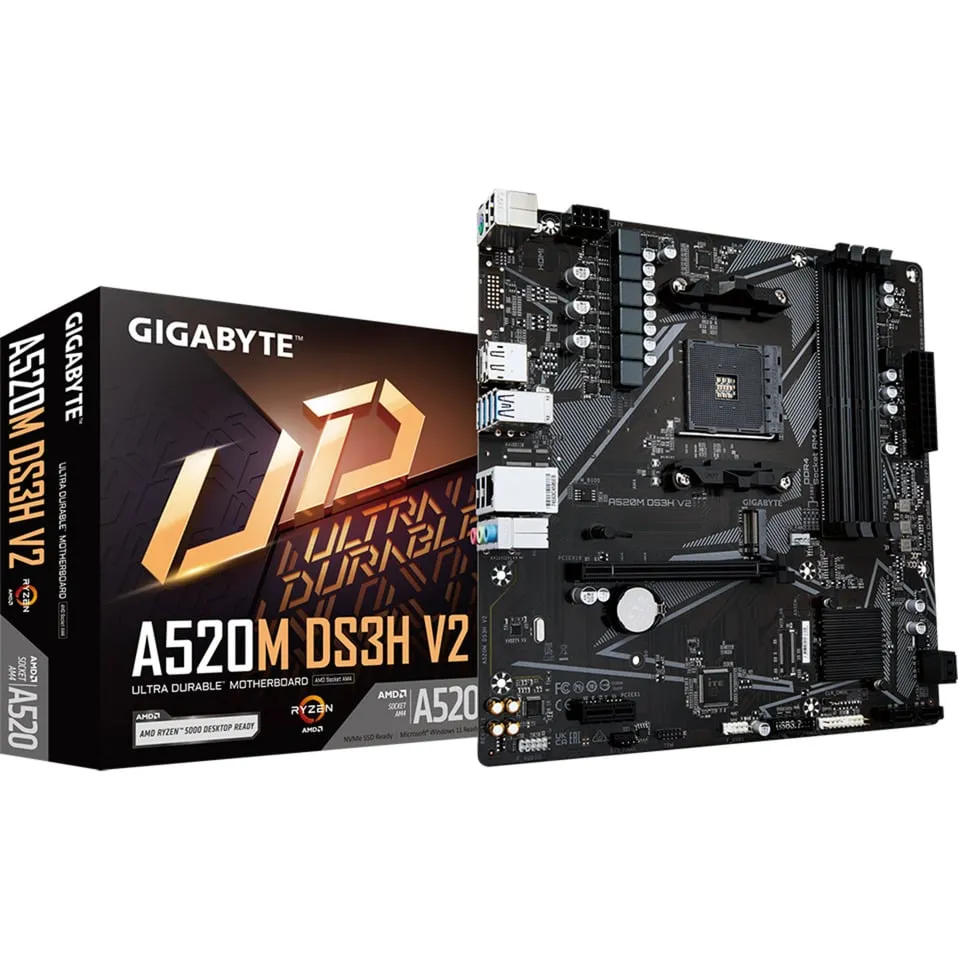 Scheda madre A520M DS3H V2 - Supporta CPU AMD Ryzen serie 5000 AM4, fino a 4733 MHz DDR4 (OC), PCIe 3.0 x16, LAN GbE, USB 3.2 Gen 1