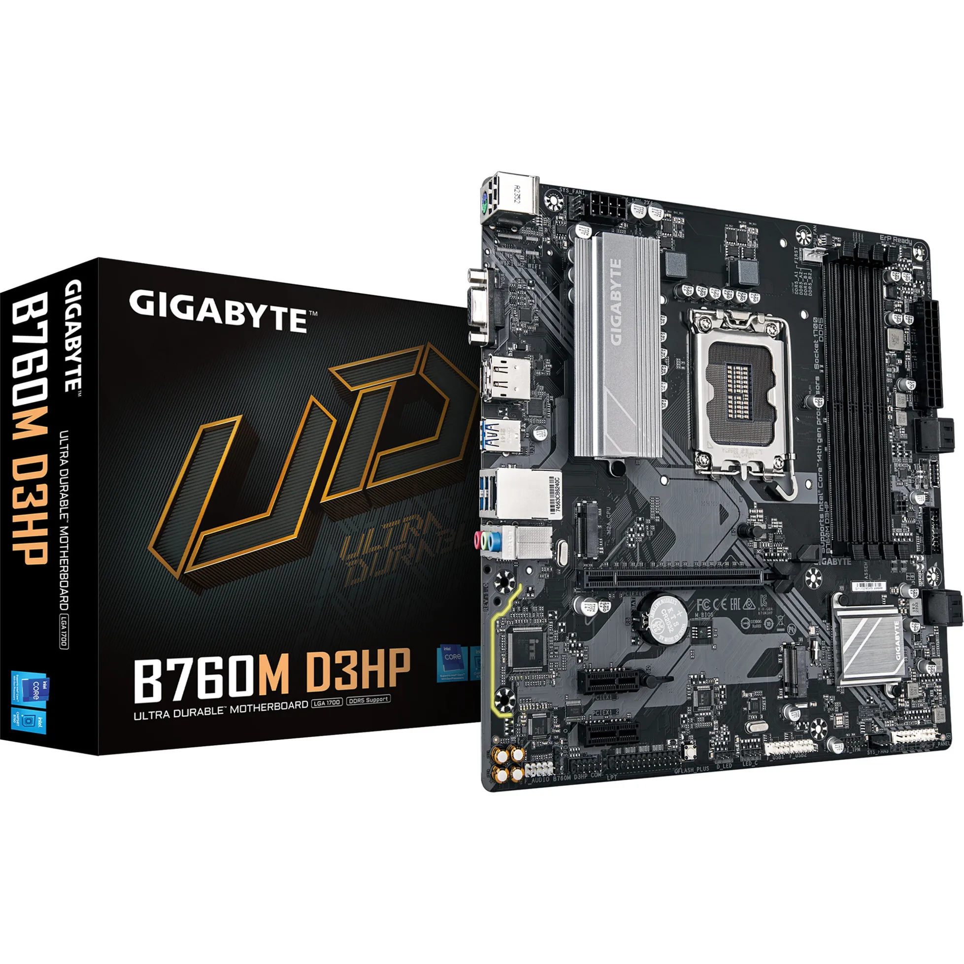 B760M D3HP Scheda Madre - CPU Intel Core di 14ª Generazione, VRM 4+1+1 fasi, fino a 5600 MHz DDR5, 2xPCIe 4.0 M.2, LAN GbE, USB 3.2 Gen 1