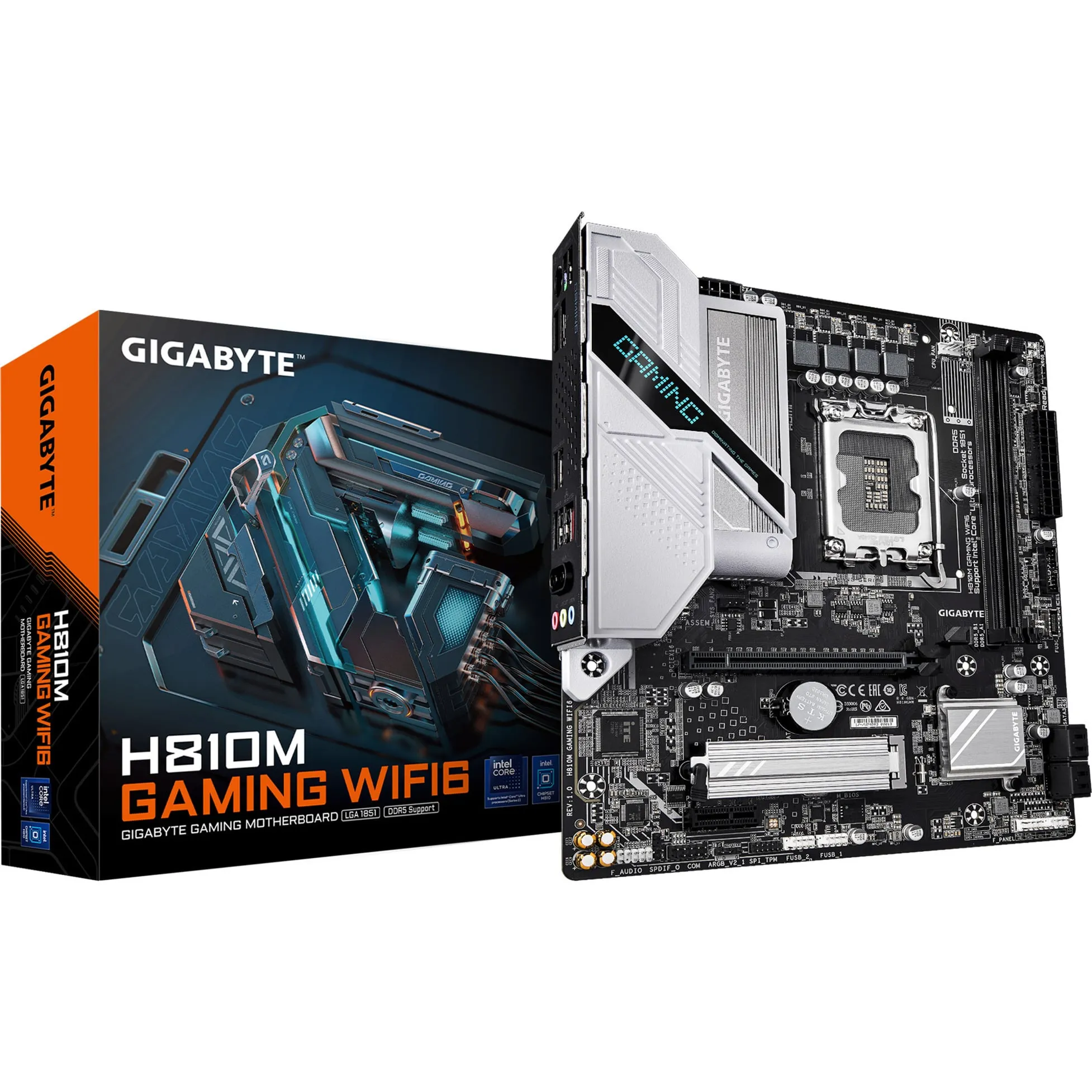 H810M GAMING WIFI6 Scheda madre - CPU Intel Core Ultra (Serie 2), VRM a 4+1+2 fasi, fino a 6400 MHz DDR5, 1xPCIe 4.0 M.2, LAN 2.5GbE, WIFI 6, USB 3.2 Gen 1