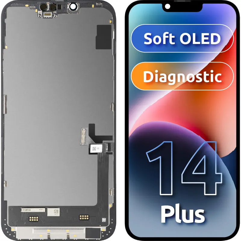 Display con Touchscreen MP compatibile con Apple iPhone 14 Plus, con Cornice, Versione Soft OLED FHD Diagnostic, Nero