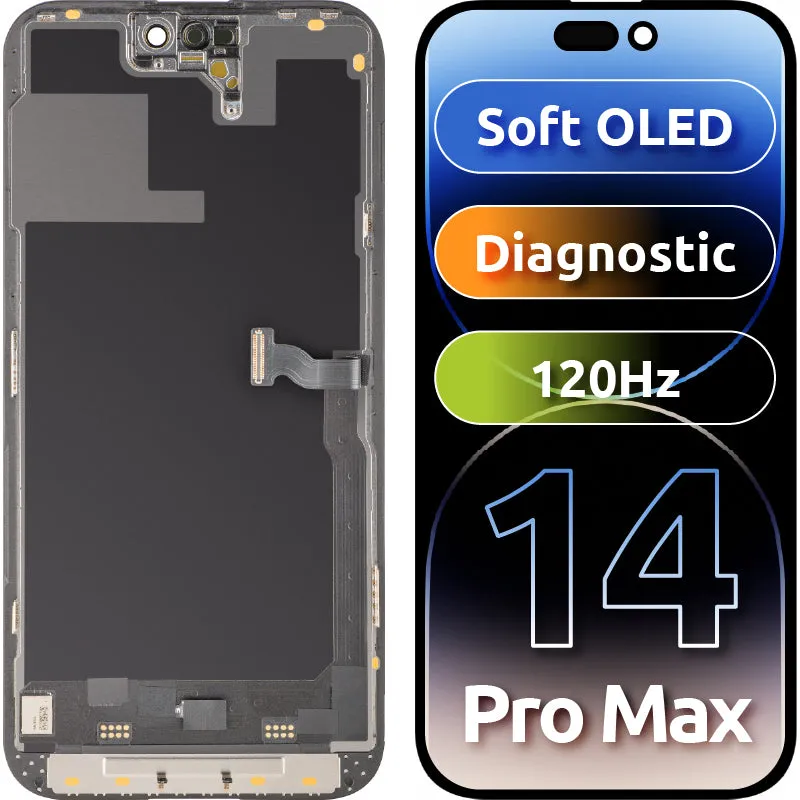Display con Touchscreen MP compatibile con Apple iPhone 14 Pro Max, con Cornice, Versione Soft OLED FHD 120Hz Diagnostica, Nero