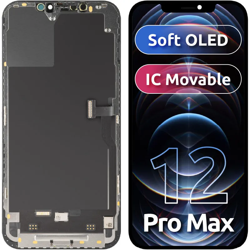 Display con Touchscreen MP compatibile con Apple iPhone 12 Pro Max, con Cornice, Versione Soft OLED FHD IC Movable, Nero