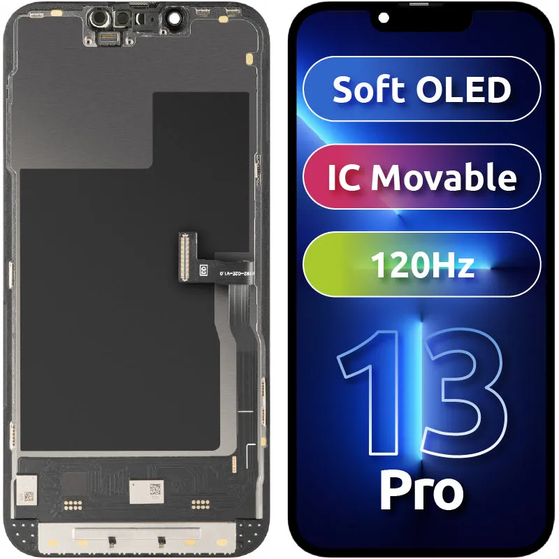 Display con Touchscreen MP compatibile con Apple iPhone 13 Pro, con Cornice, Versione Soft OLED FHD 120Hz IC Movable, Nero