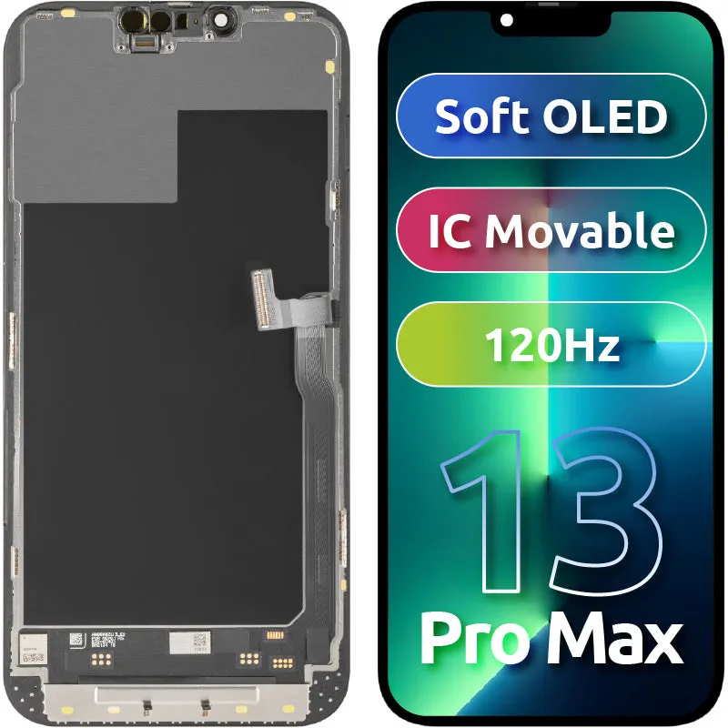 Display con Touchscreen MP compatibile con Apple iPhone 13 Pro Max, con Cornice, Versione Soft OLED FHD 120Hz IC Movable, Nero