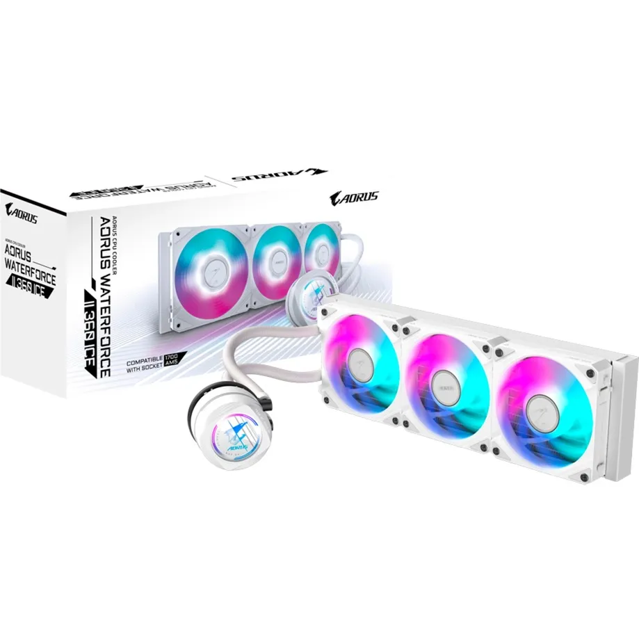 AORUS WATERFORCE II 360 ICE Raffreddamento a liquido per CPU AIO - 3x ventole ARGB da 120 mm, meccanismo a incastro, DAISY-CHAIN, compatibile con Intel LGA 1851 e AMD AM5, Raffreddamento ad acqua